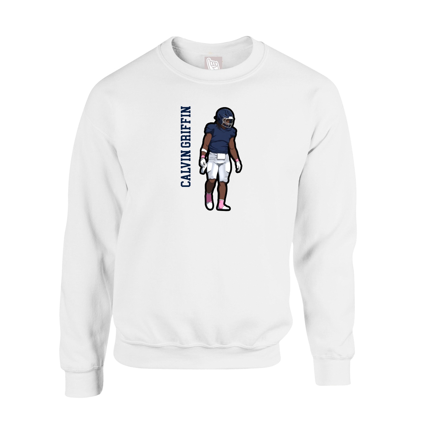 Fleece Crew — Name Vertical in White