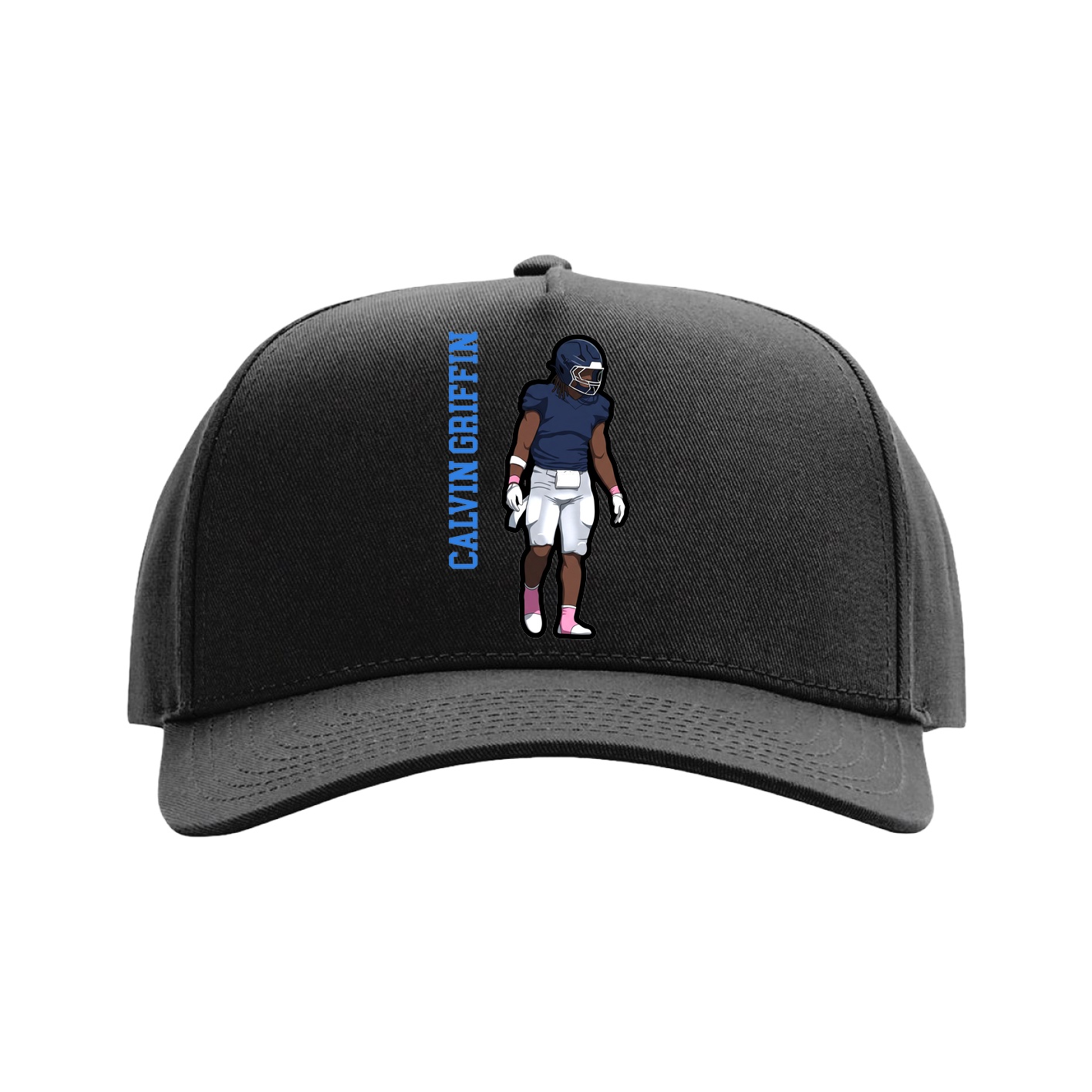 Full Fabric Five-Panel Champ Cap — Name Vertical in Black