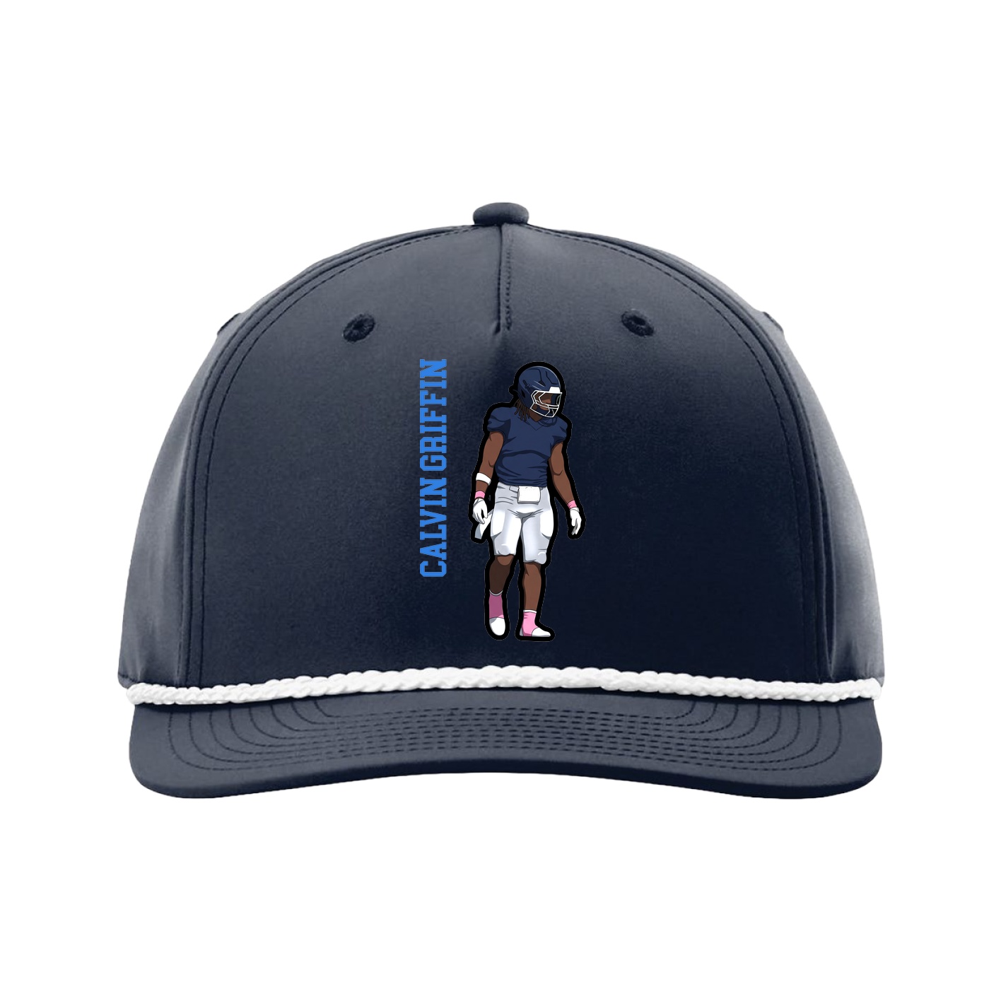 Five-Panel Classic Rope Cap — Name Vertical in Navy