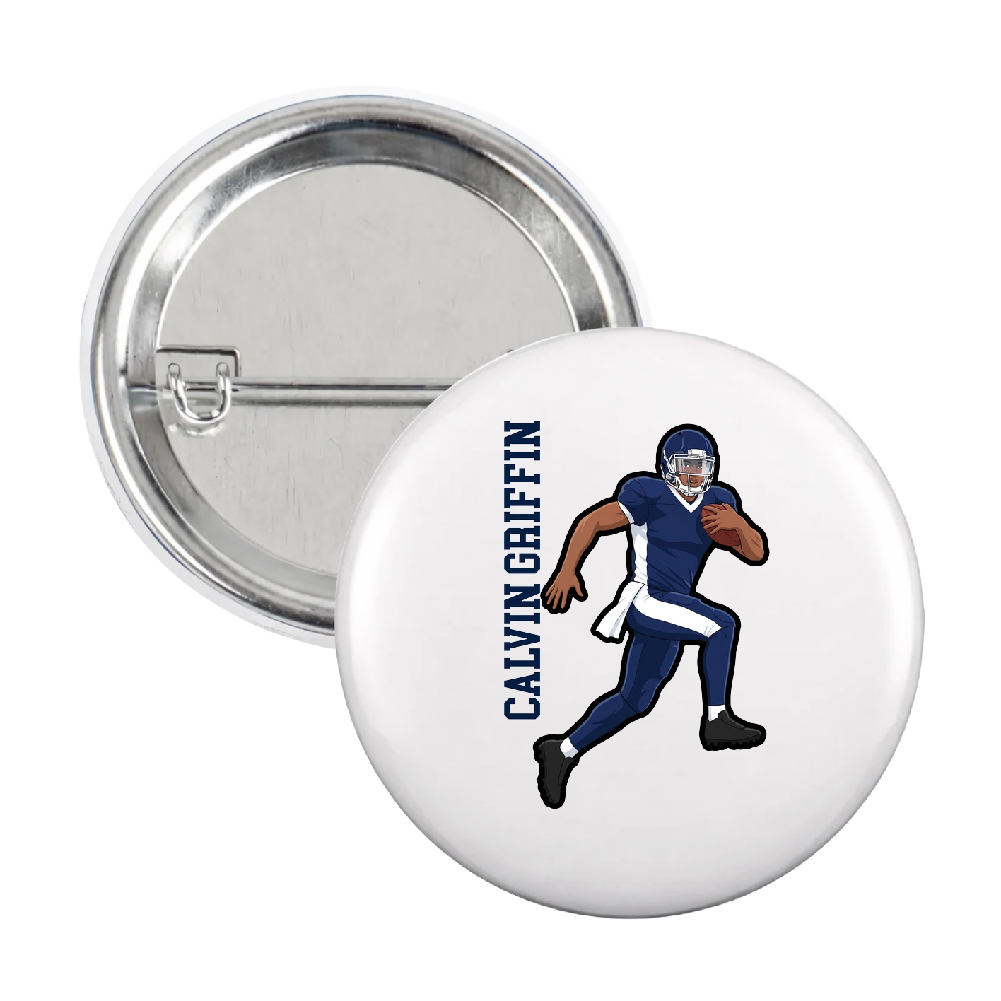 Game Day Button — Name Vertical in White