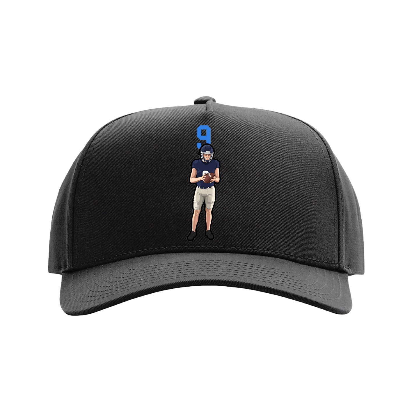 Full Fabric Five-Panel Champ Cap — Number Top in Black