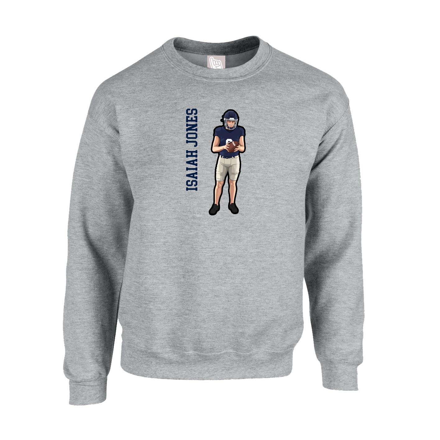 Fleece Crew — Name Vertical in Grey