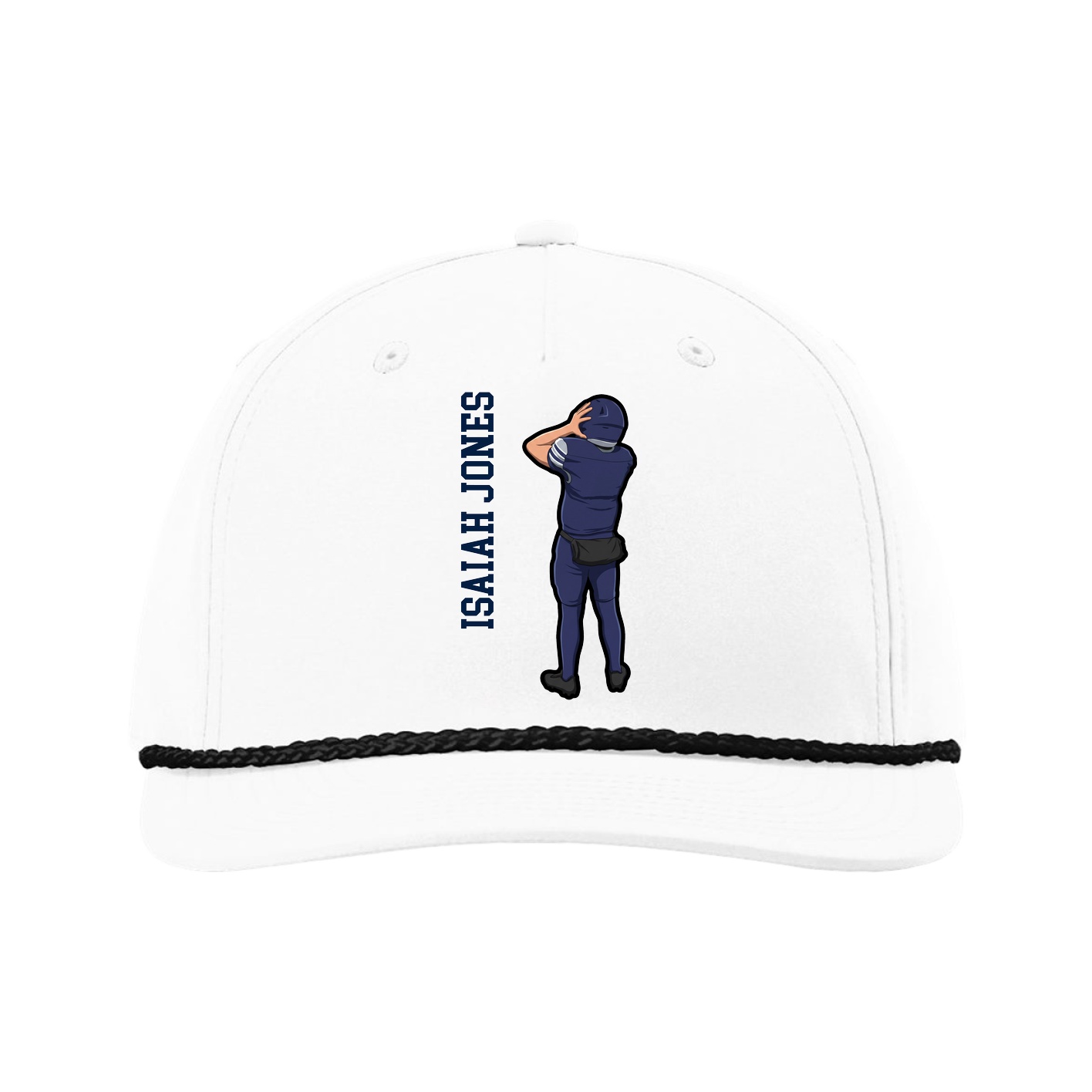 Five-Panel Classic Rope Cap — Name Vertical in White