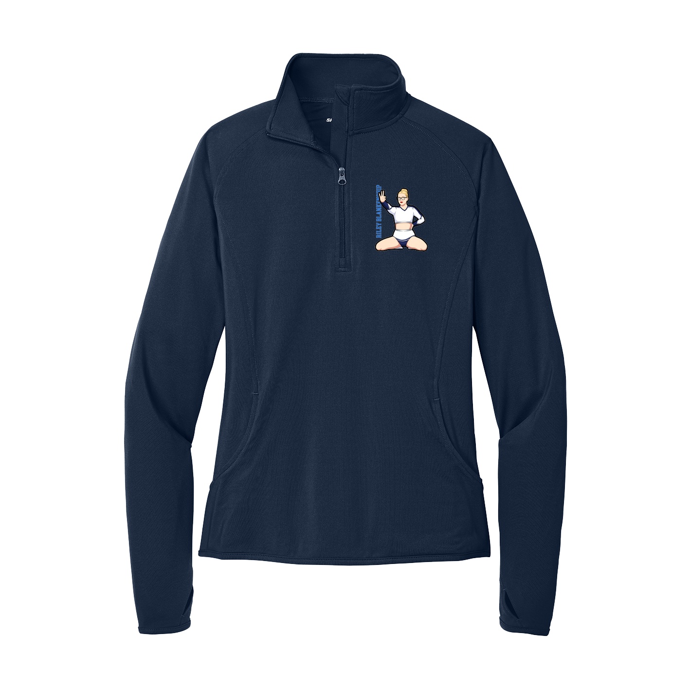 Women's Q-Zip Pullover — Name Vertical in Navy