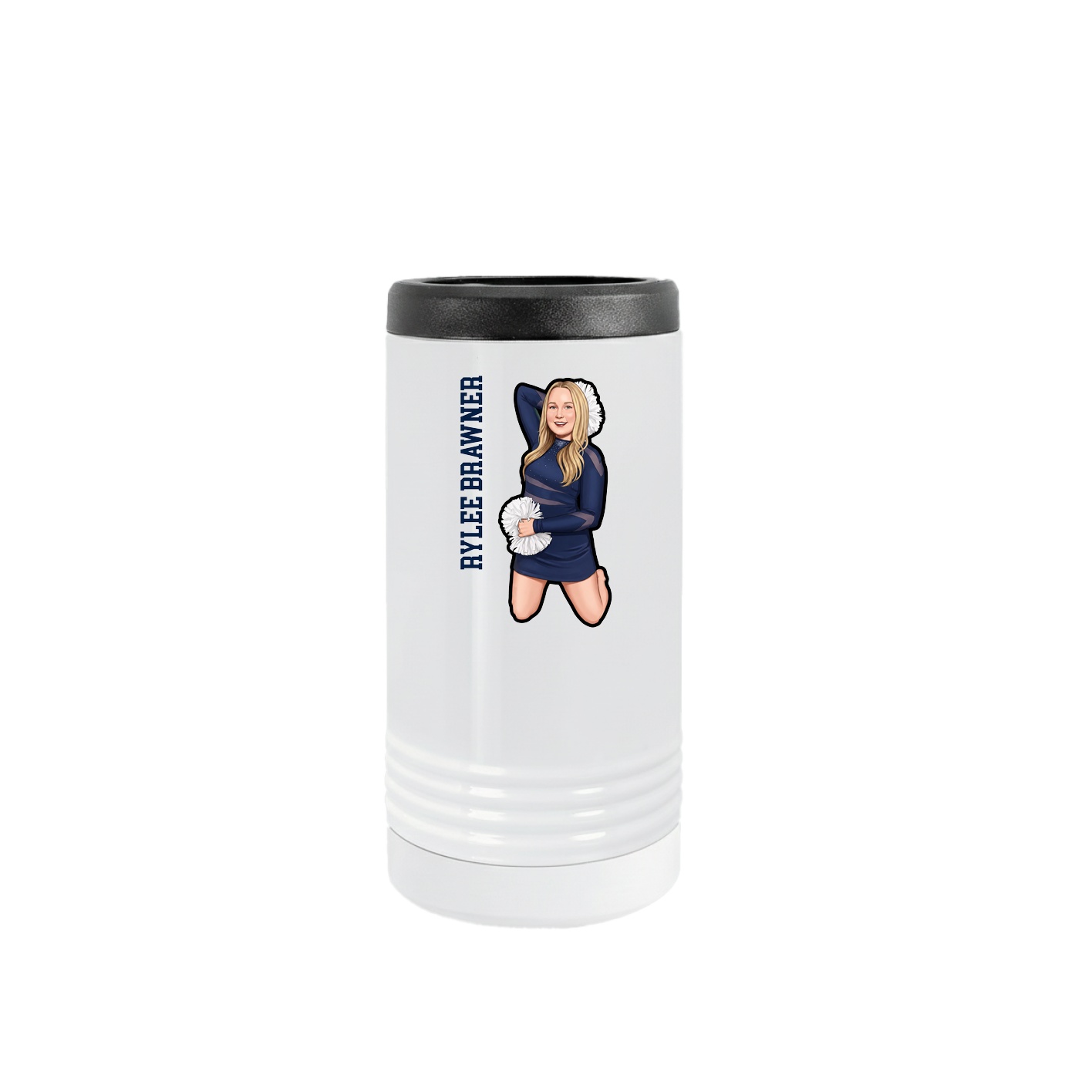 Slim Beverage Holder — Name Vertical in White