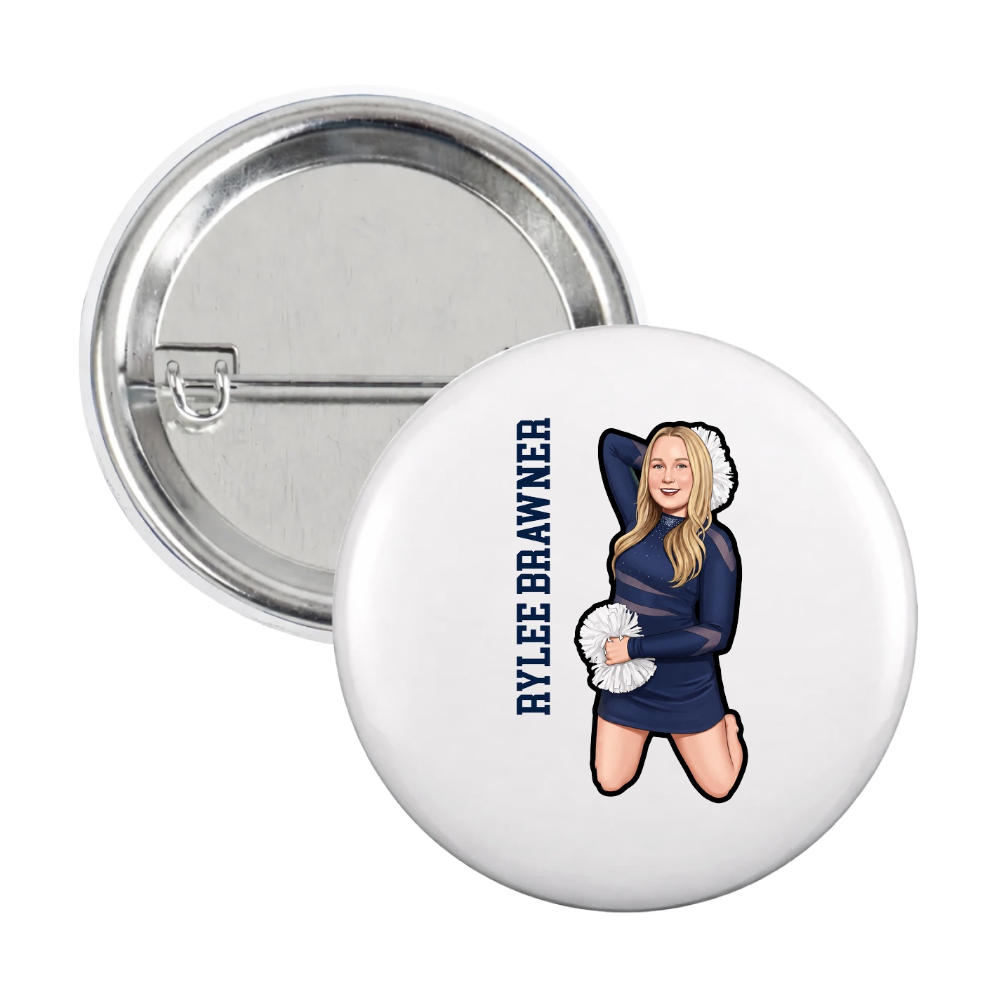 Game Day Button — Name Vertical in White
