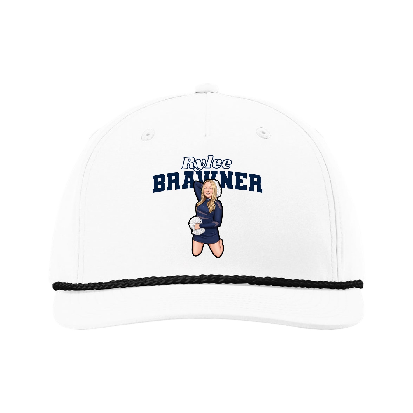 Five-Panel Classic Rope Cap — Name Arch in White