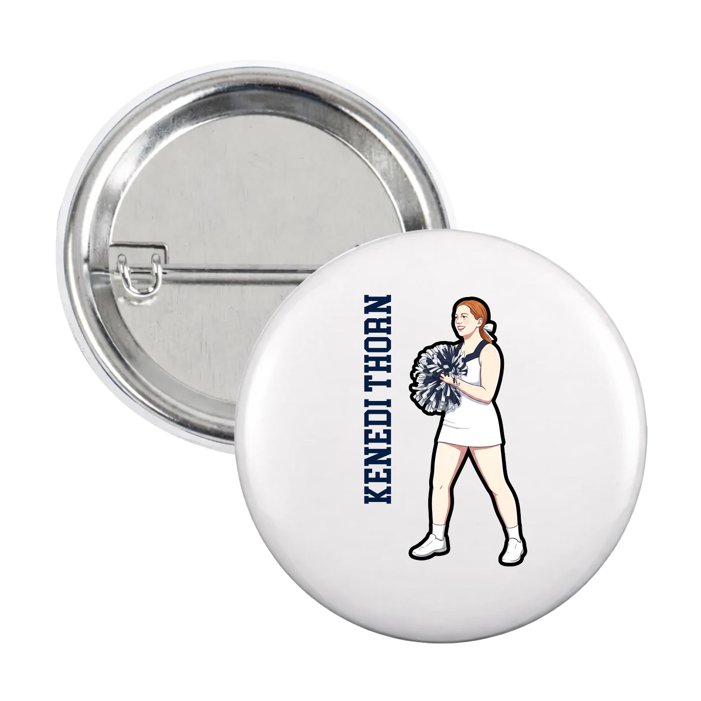 Game Day Button — Name Vertical in White