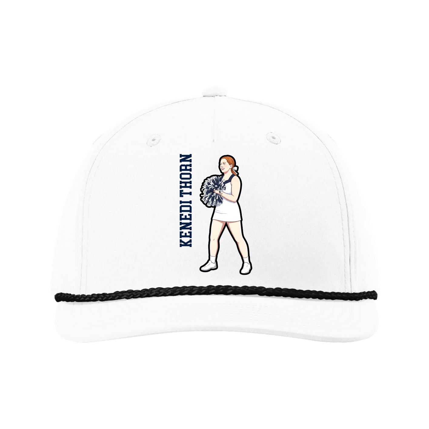 Five-Panel Classic Rope Cap — Name Vertical in White