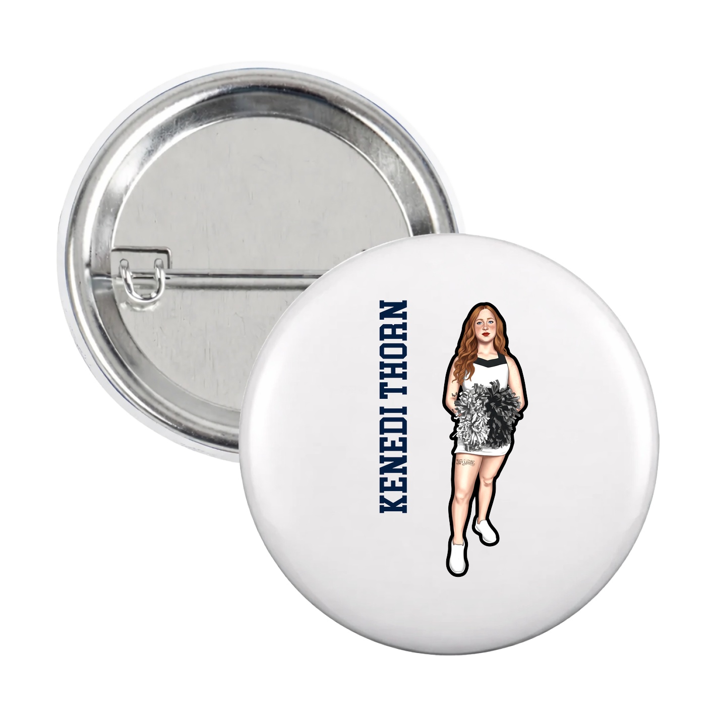 Game Day Button — Name Vertical in White