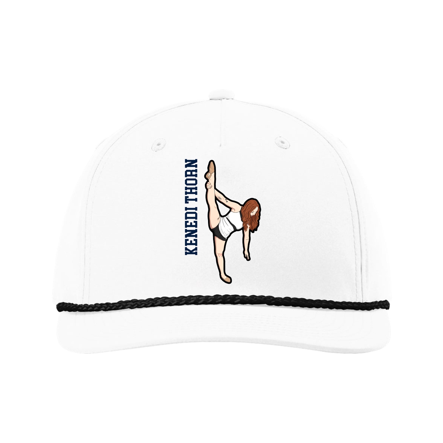 Five-Panel Classic Rope Cap — Name Vertical in White