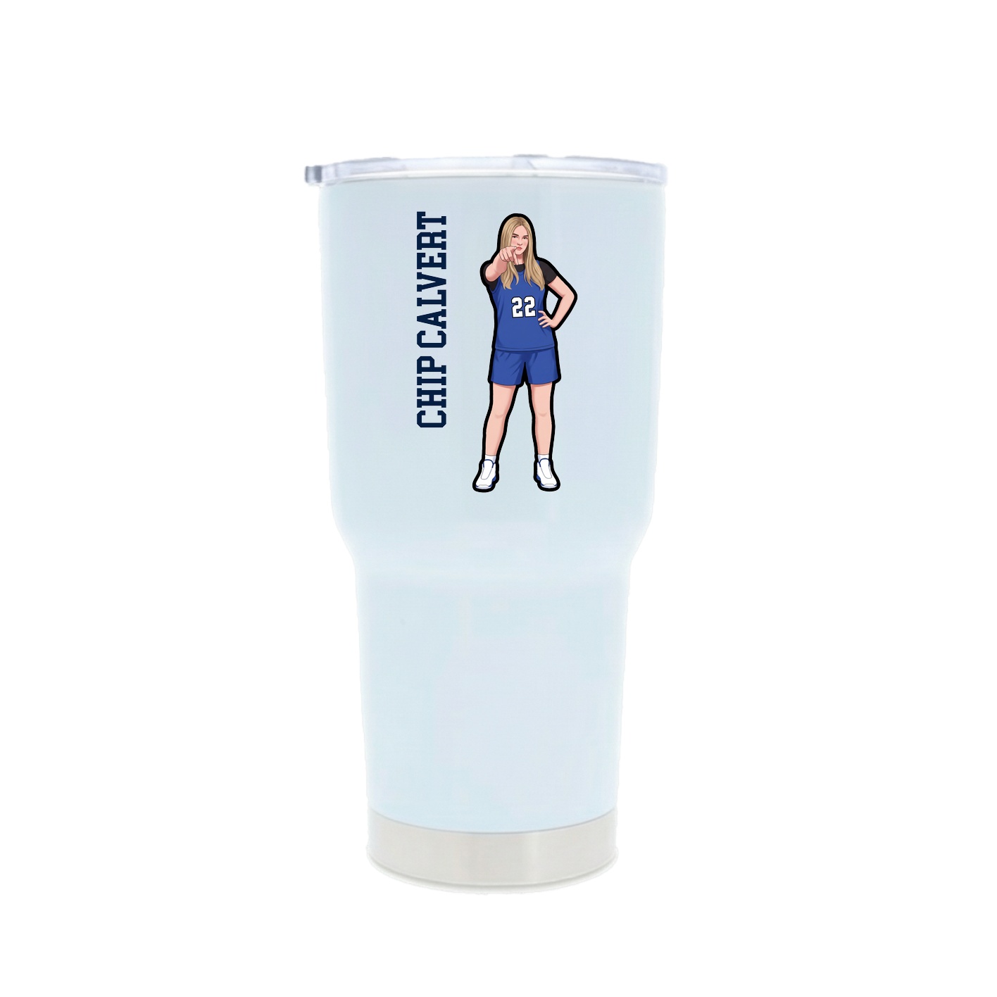 30oz Stainless Steel Tumbler — Name Vertical in White