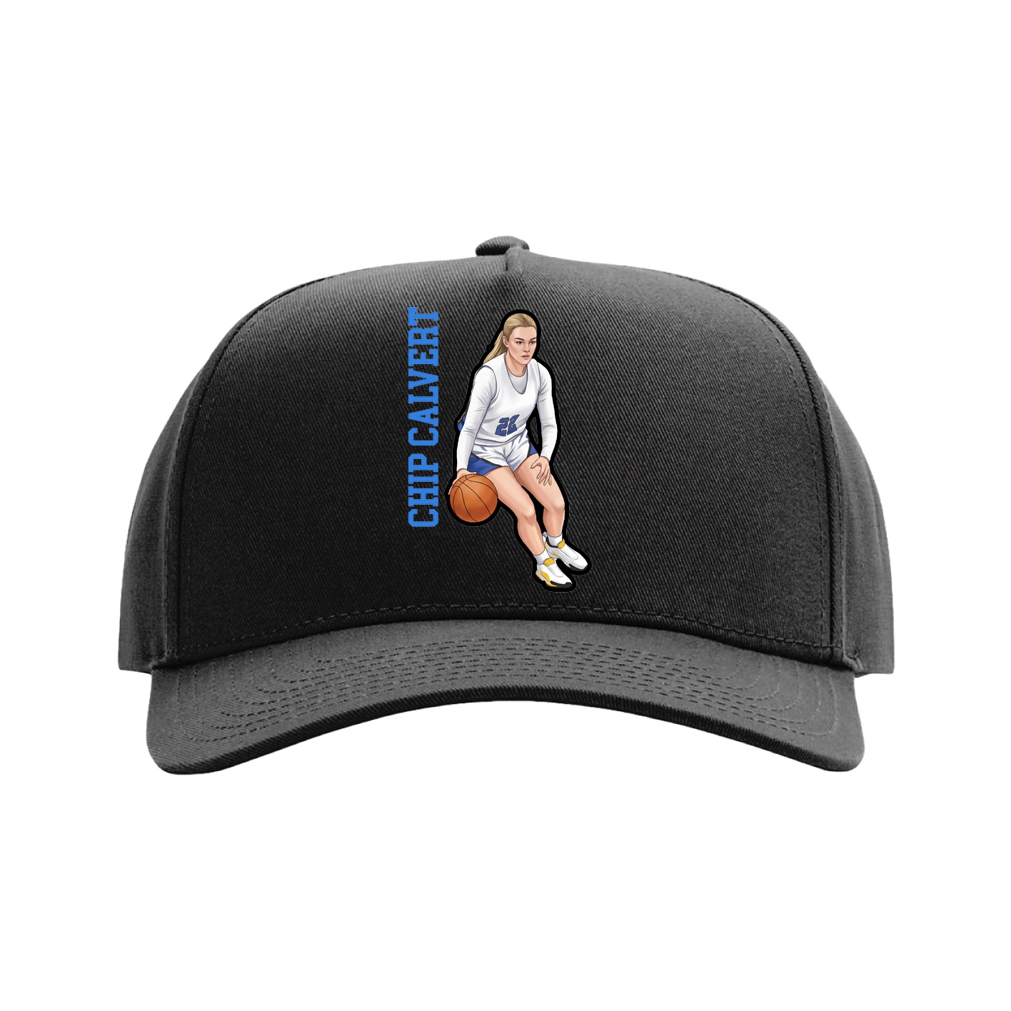 Full Fabric Five-Panel Champ Cap — Name Vertical in Black