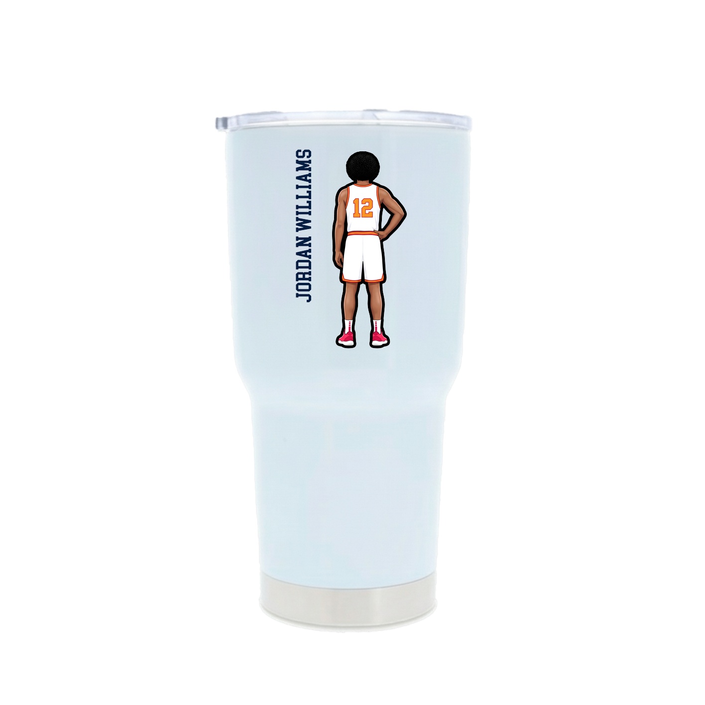 30oz Stainless Steel Tumbler — Name Vertical in White