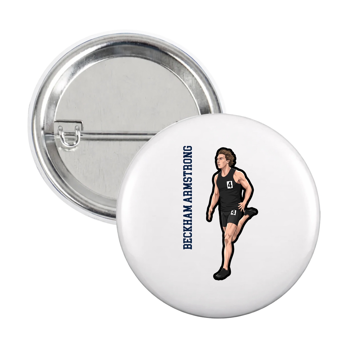 Game Day Button — Name Vertical in White