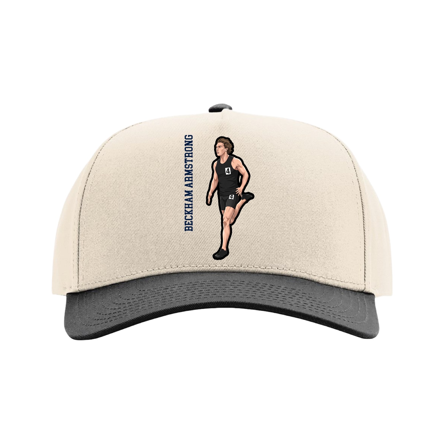 Full Fabric Five-Panel Champ Cap — Name Vertical in Cream/Black