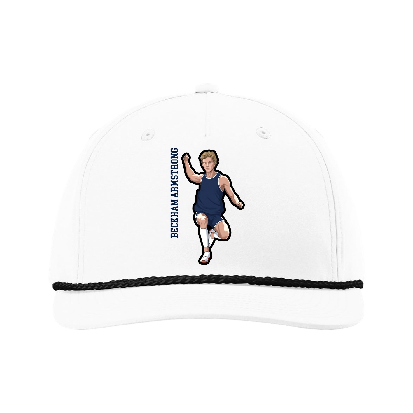 Five-Panel Classic Rope Cap — Name Vertical in White