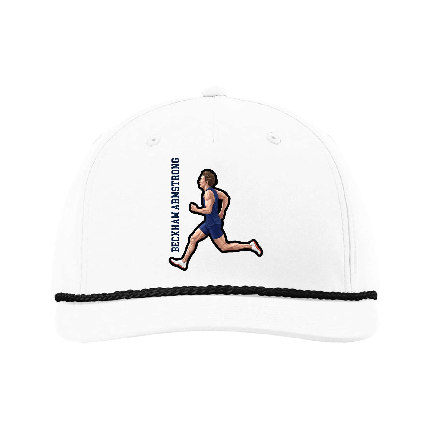 Five-Panel Classic Rope Cap — Name Vertical in White