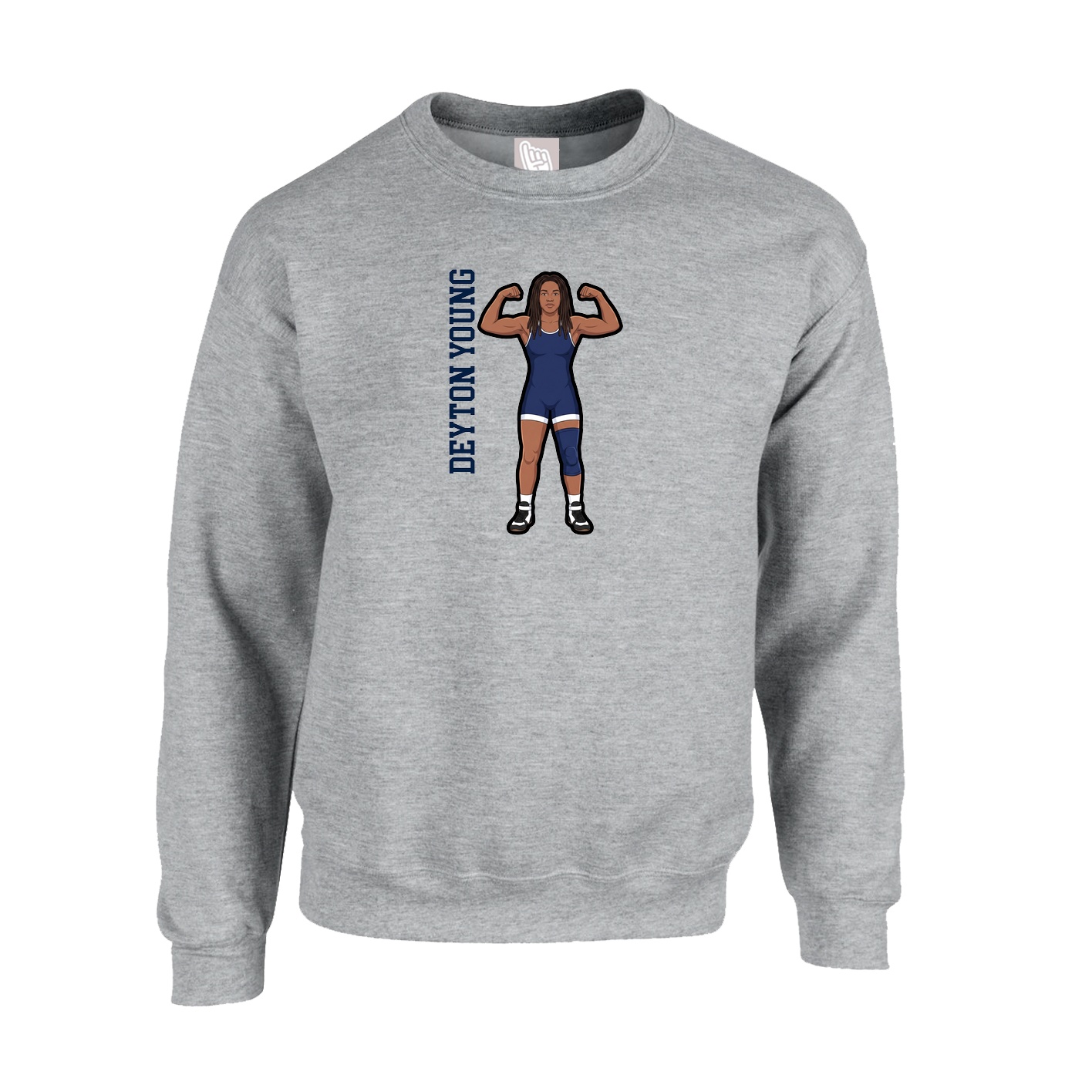 Fleece Crew — Name Vertical in Grey