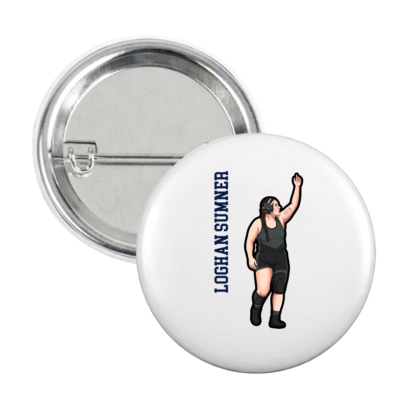 Game Day Button — Name Vertical in White