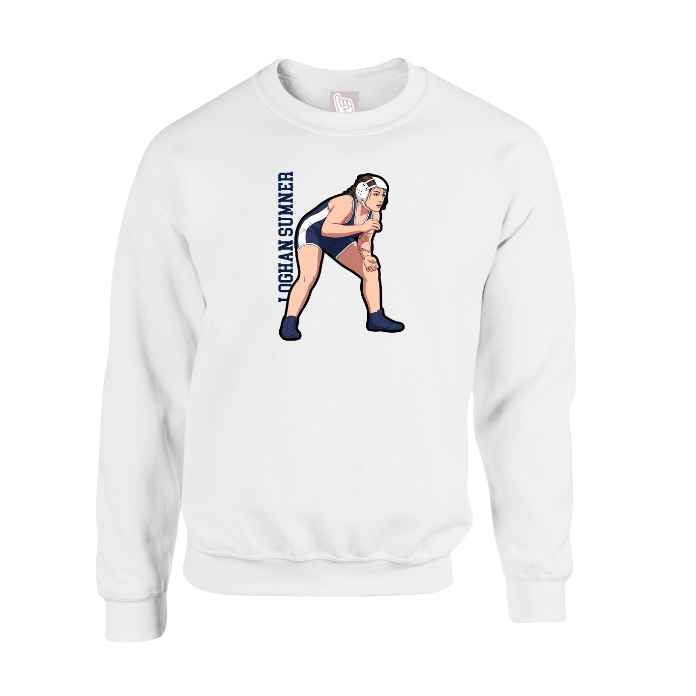 Fleece Crew — Name Vertical in White