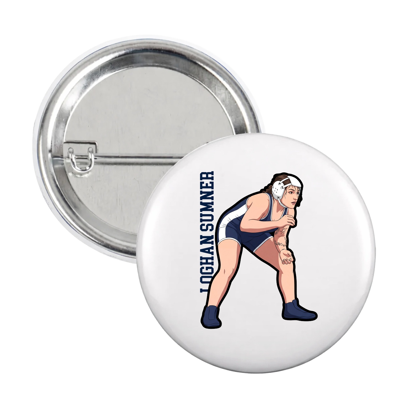 Game Day Button — Name Vertical in White