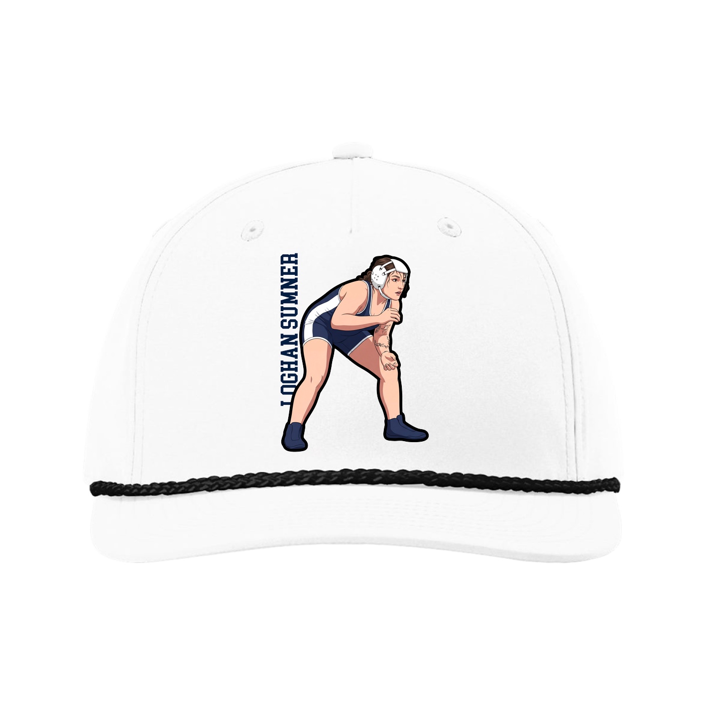 Five-Panel Classic Rope Cap — Name Vertical in White