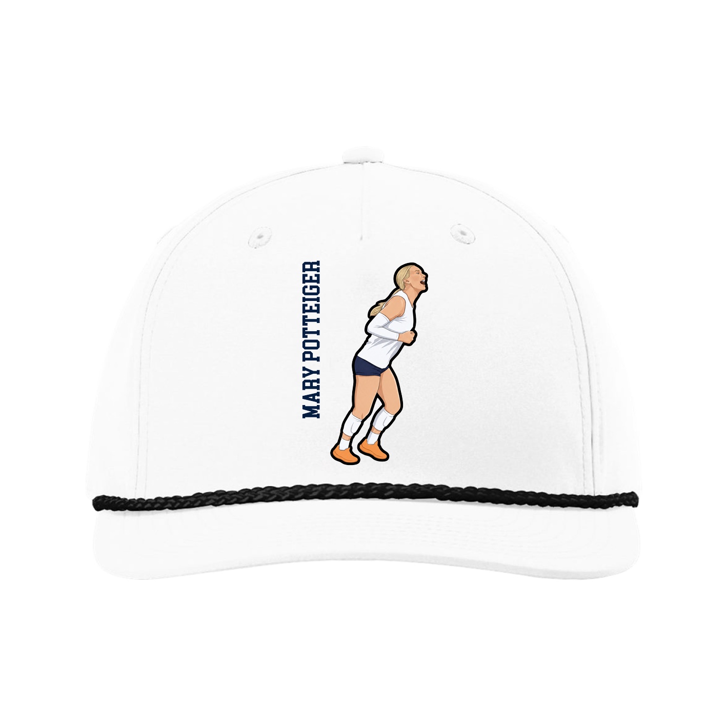 Five-Panel Classic Rope Cap — Name Vertical in White