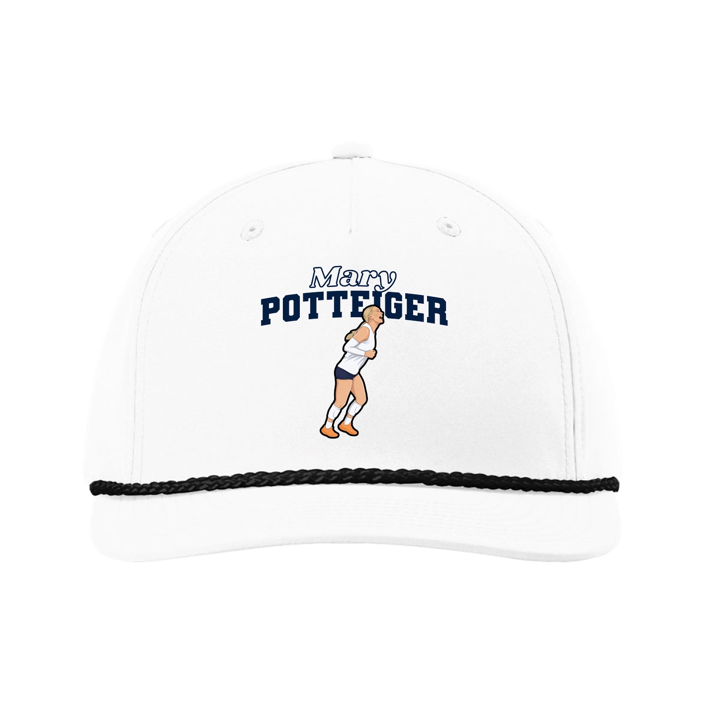 Five-Panel Classic Rope Cap — Name Arch in White