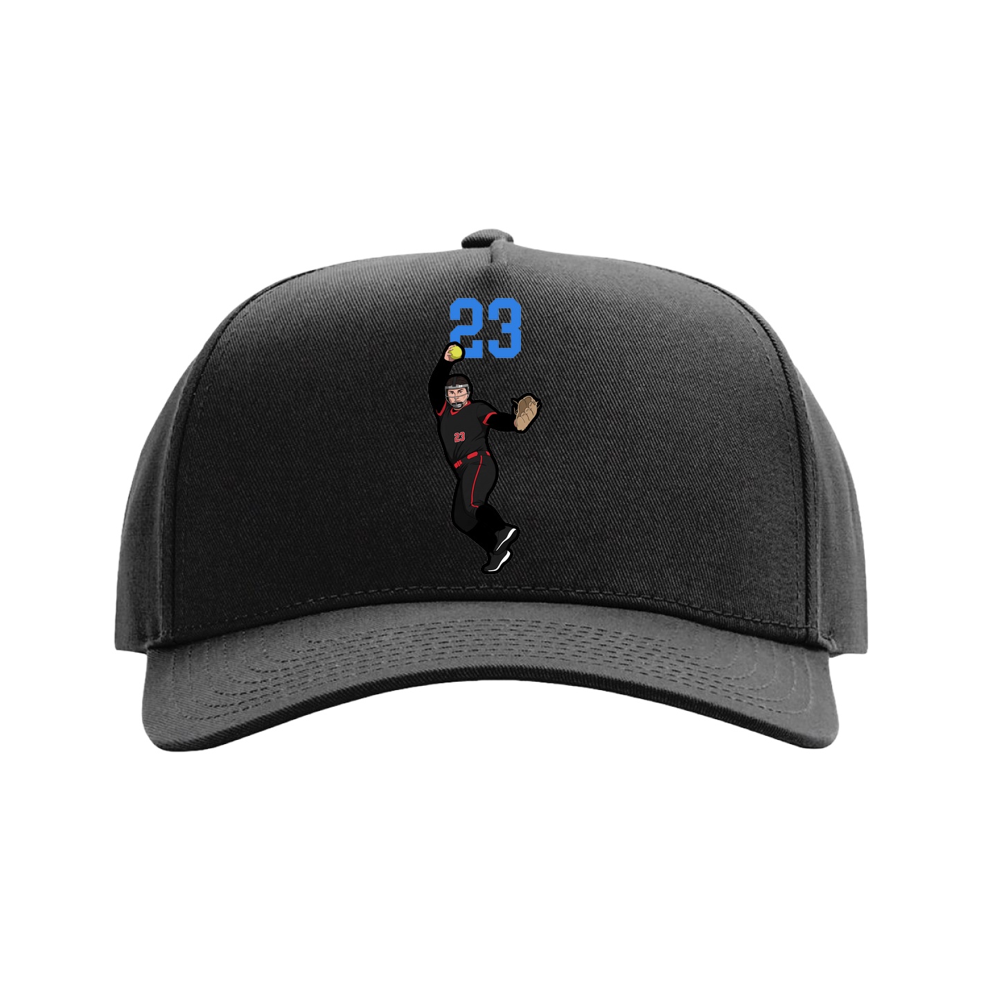 Full Fabric Five-Panel Champ Cap — Number Top in Black