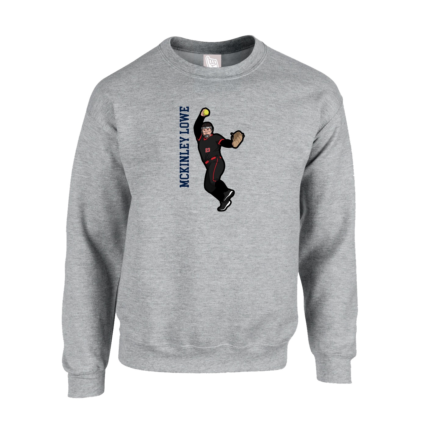 Fleece Crew — Name Vertical in Grey