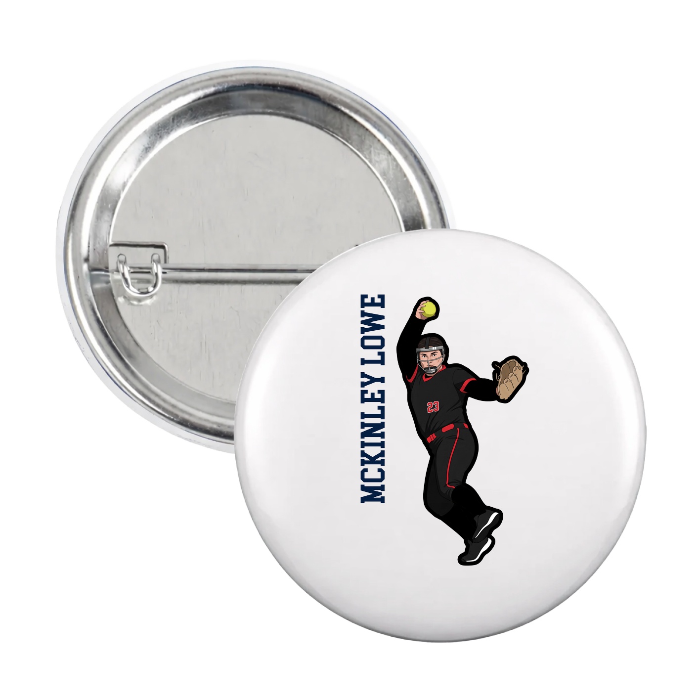 Game Day Button — Name Vertical in White