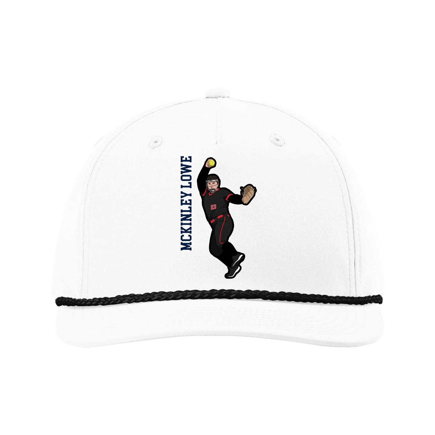 Five-Panel Classic Rope Cap — Name Vertical in White