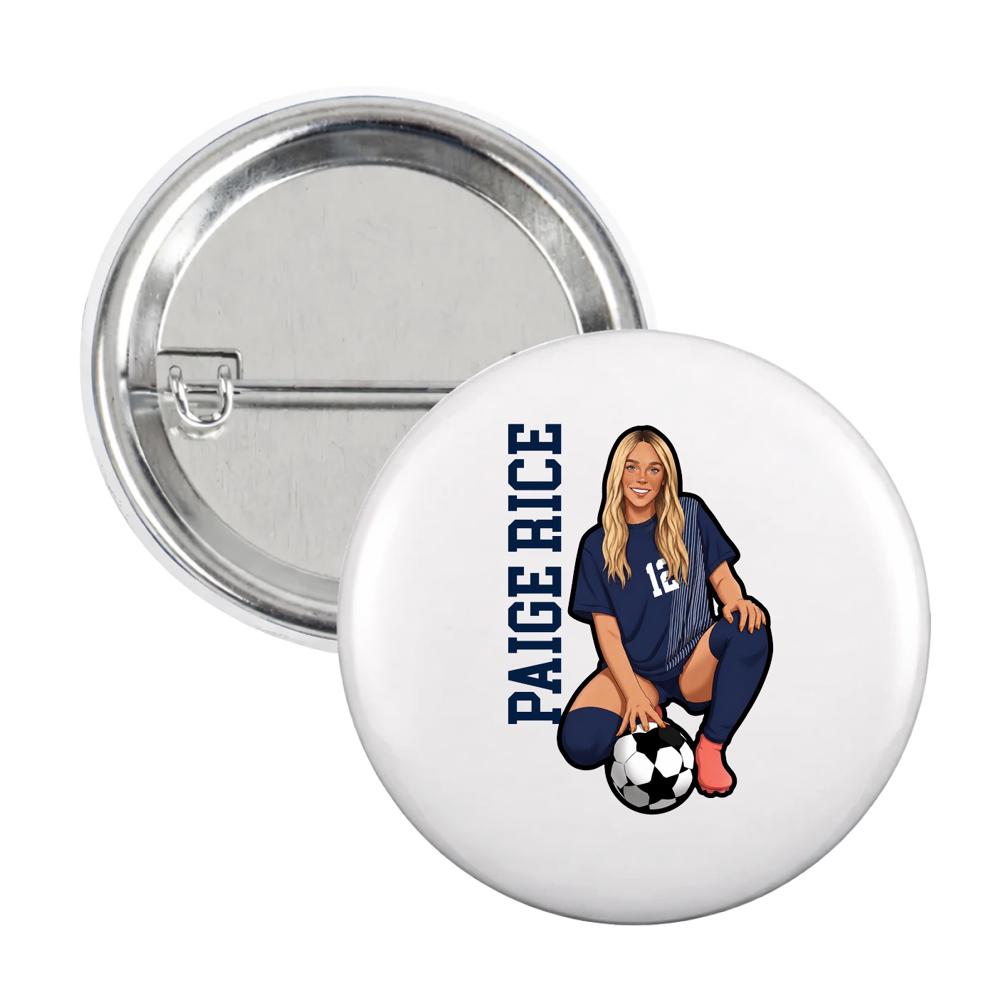 Game Day Button — Name Vertical in White
