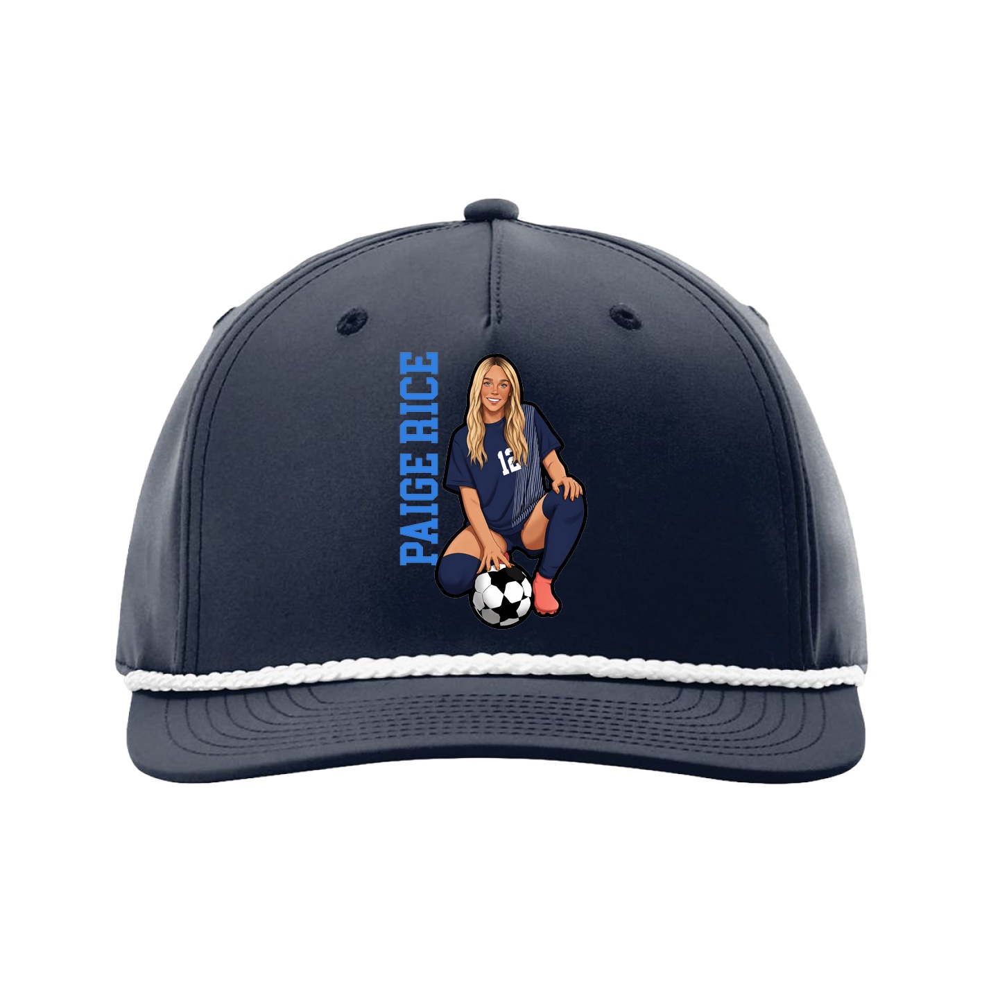 Five-Panel Classic Rope Cap — Name Vertical in Navy