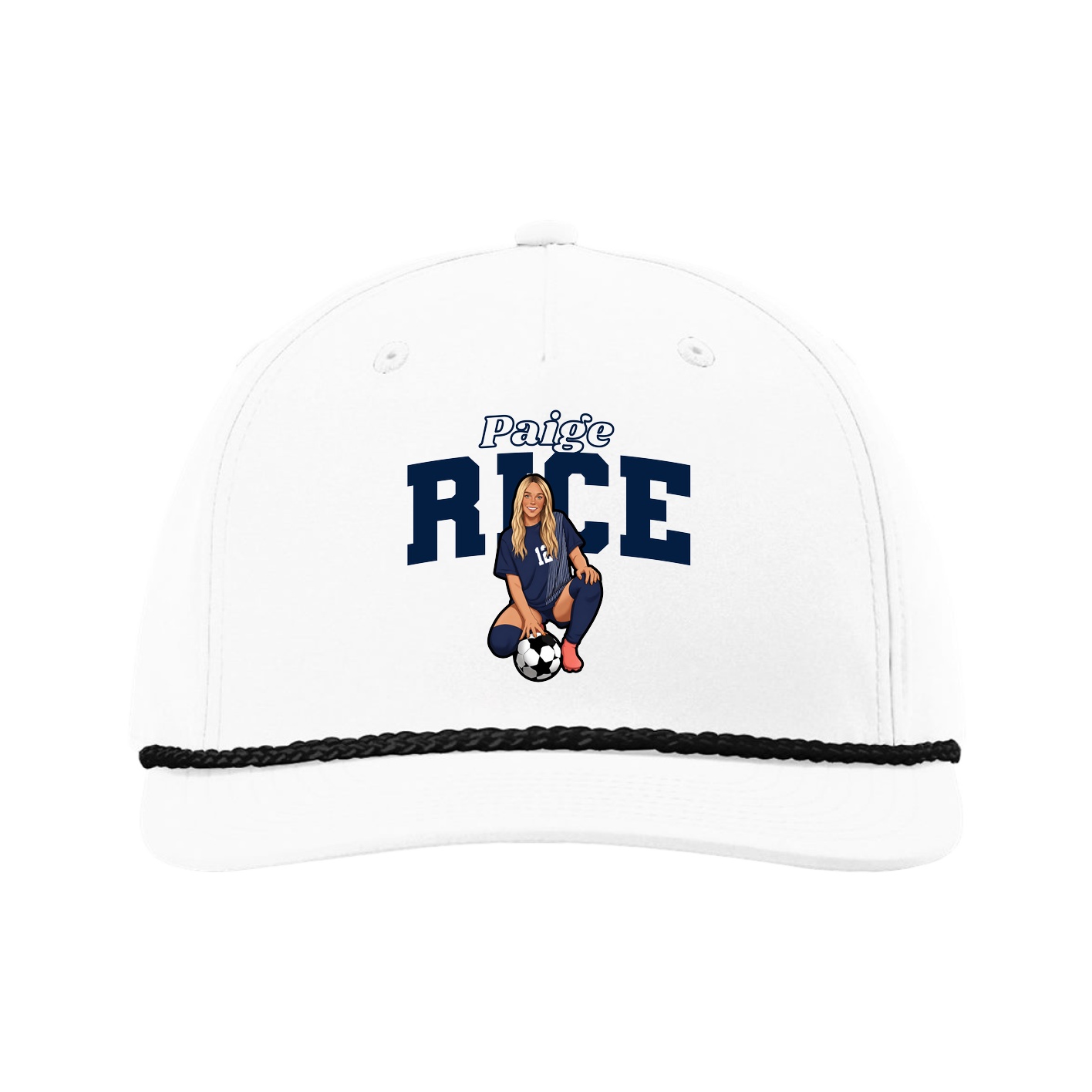 Five-Panel Classic Rope Cap — Name Arch in White