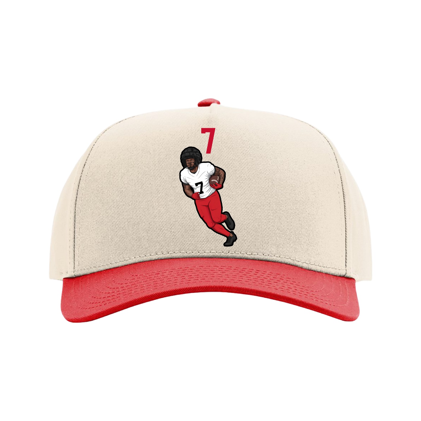Full Fabric Five-Panel Champ Cap — Number Top in Cream/Red