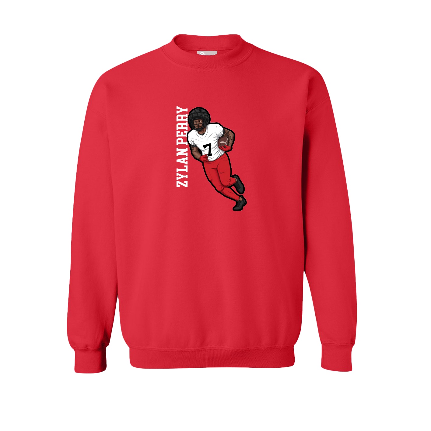 Fleece Crew — Name Vertical in Red