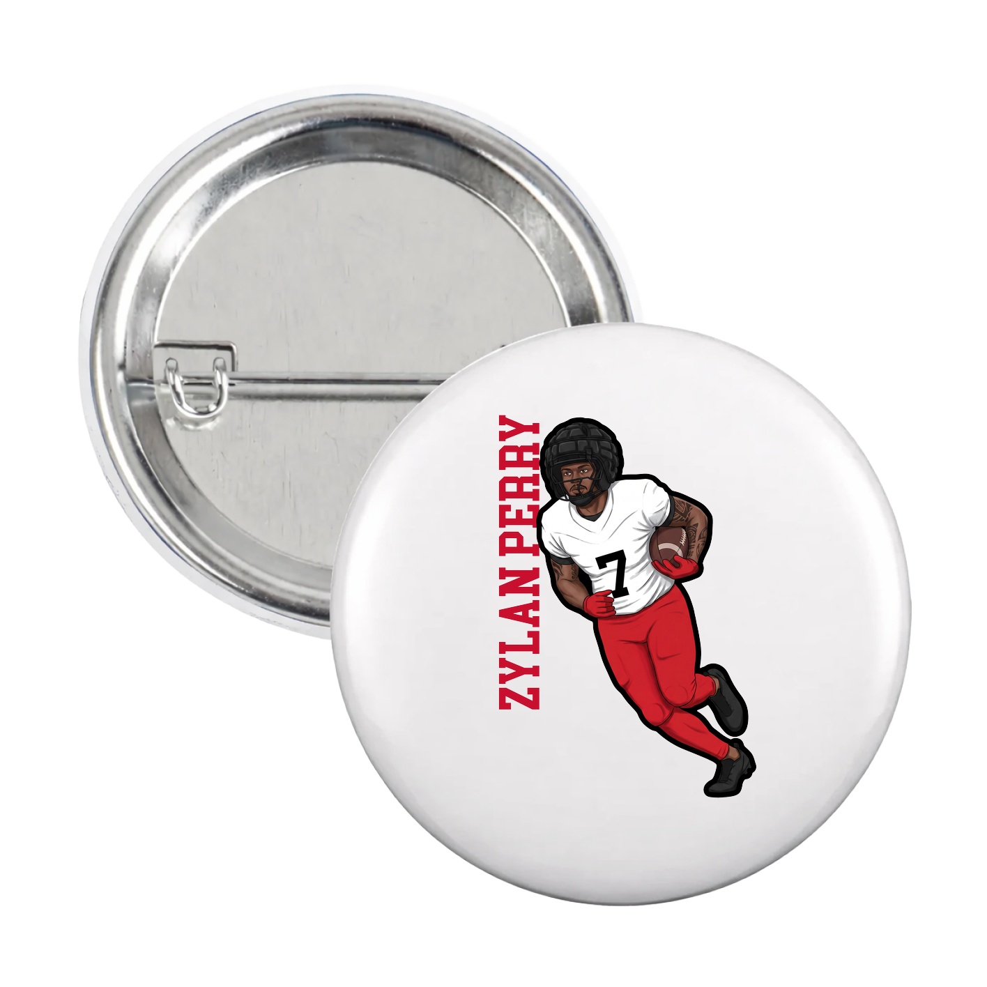 Game Day Button — Name Vertical in White