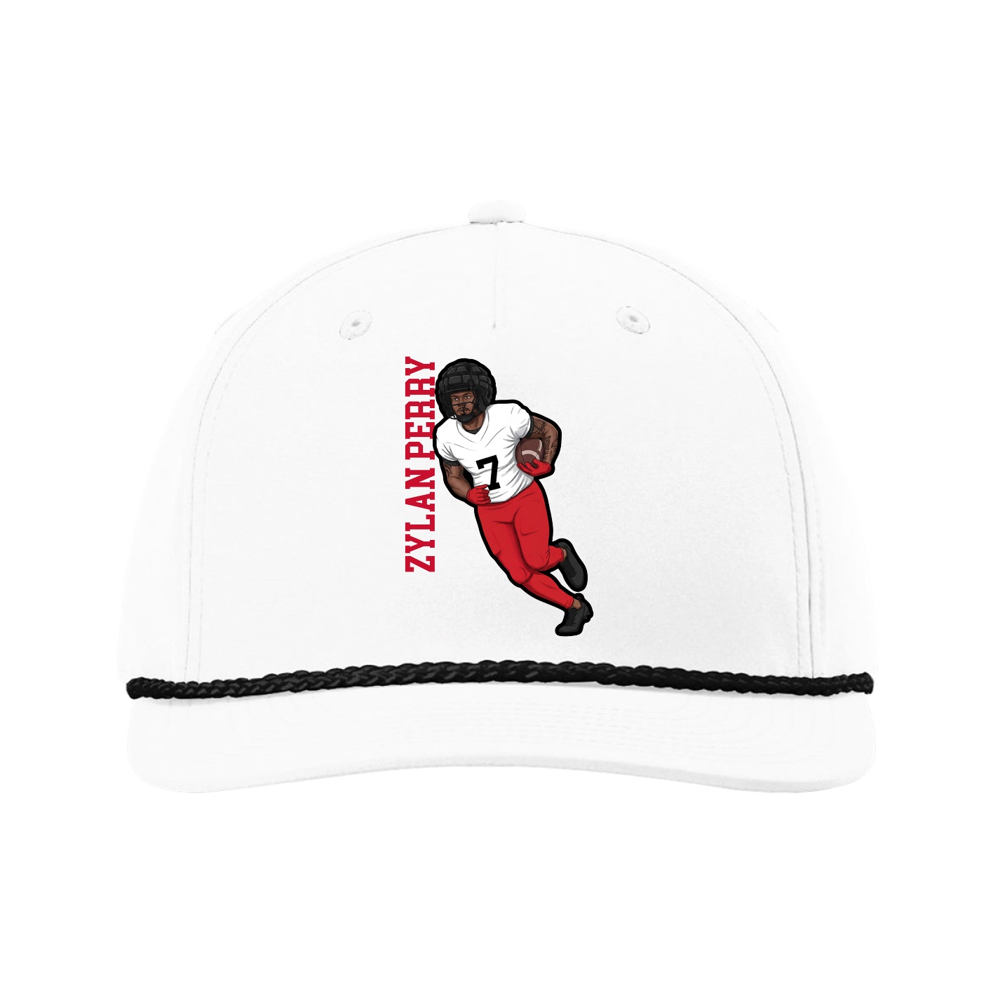 Five-Panel Classic Rope Cap — Name Vertical in White