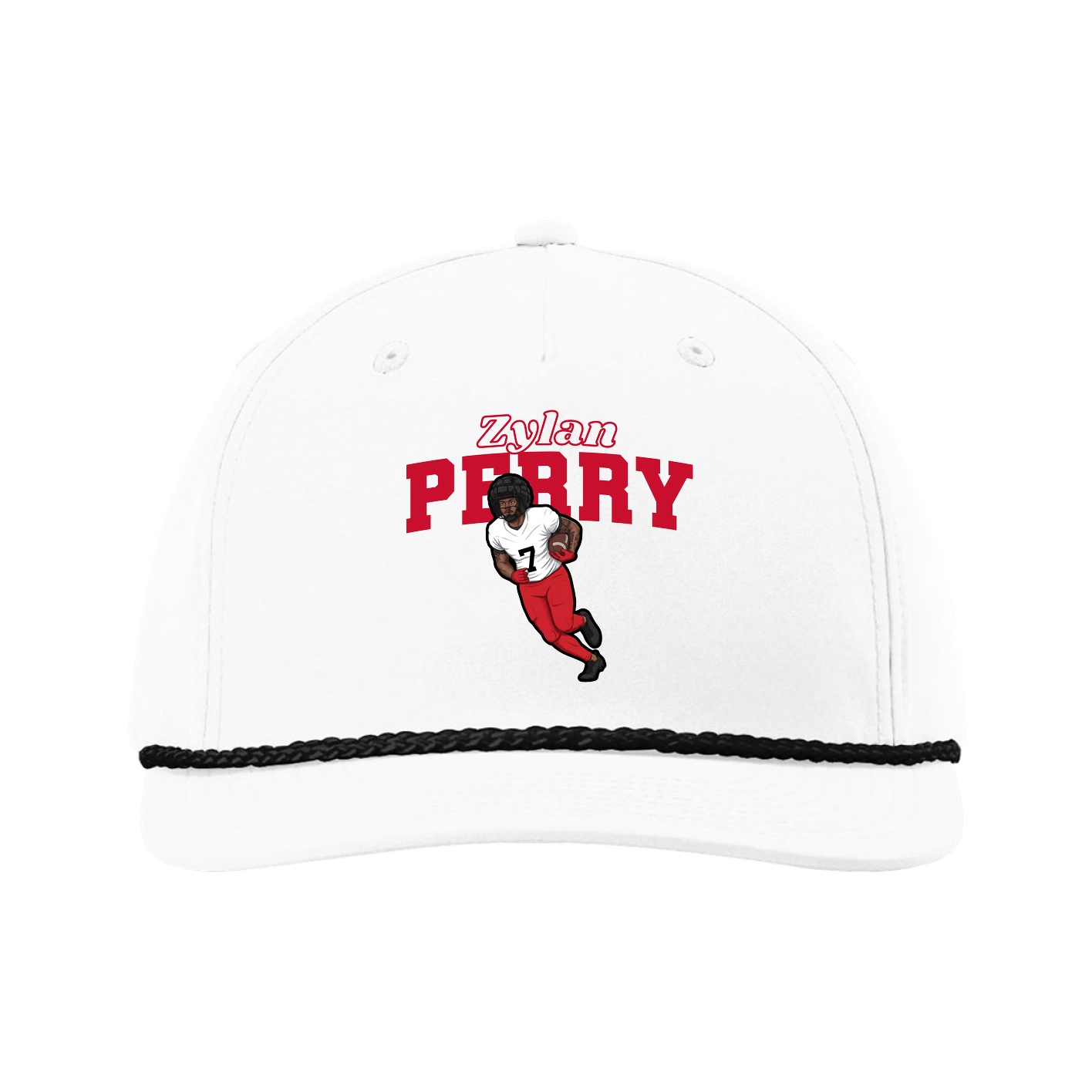 Five-Panel Classic Rope Cap — Name Arch in White