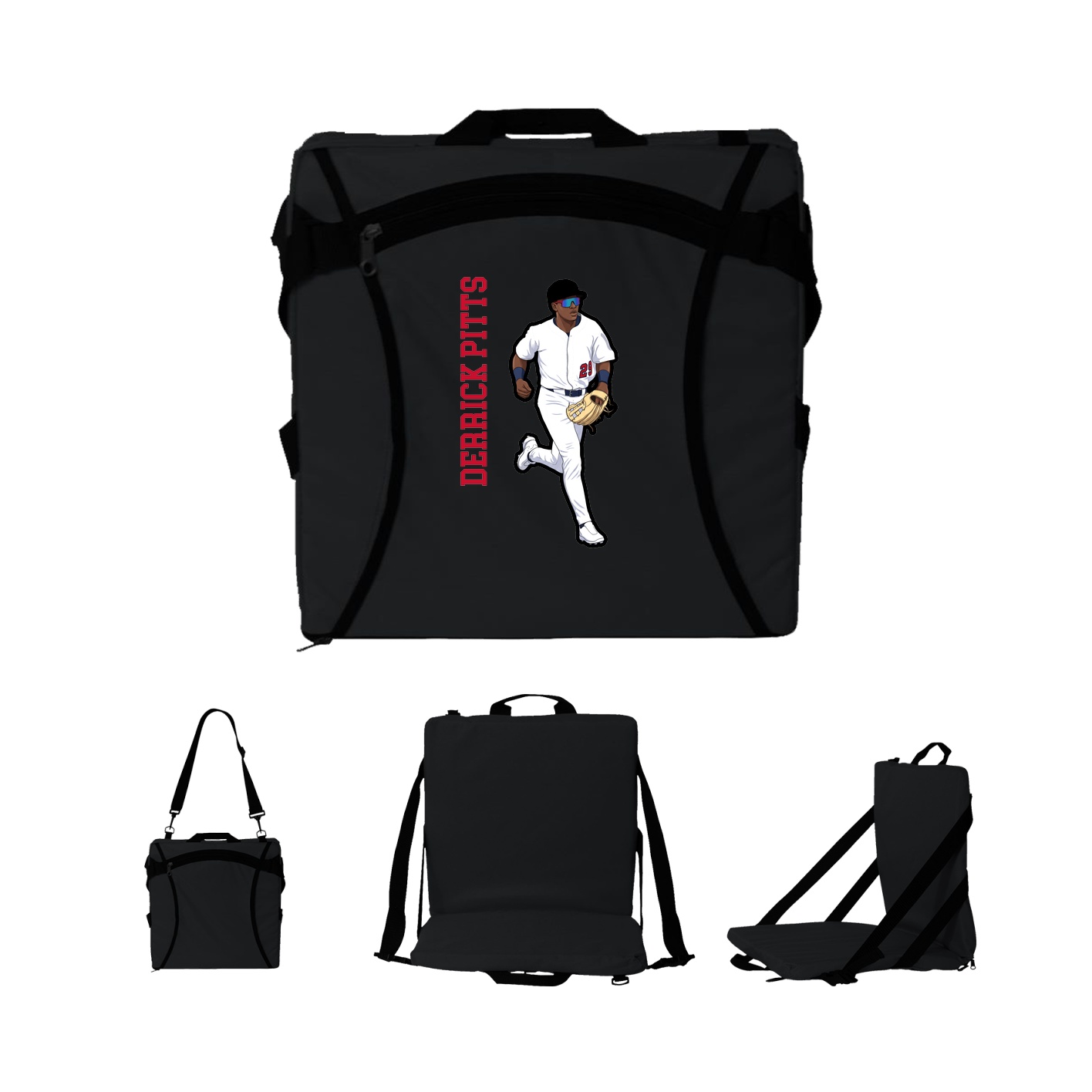 Folding Stadium Seat — Name Vertical in Black