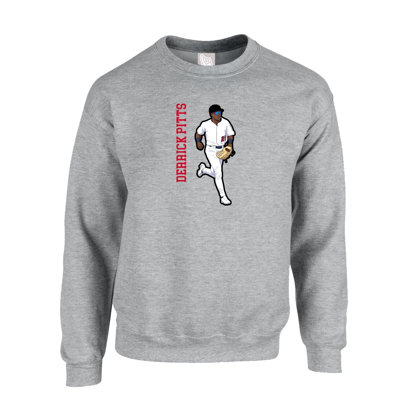 Fleece Crew — Name Vertical in Grey