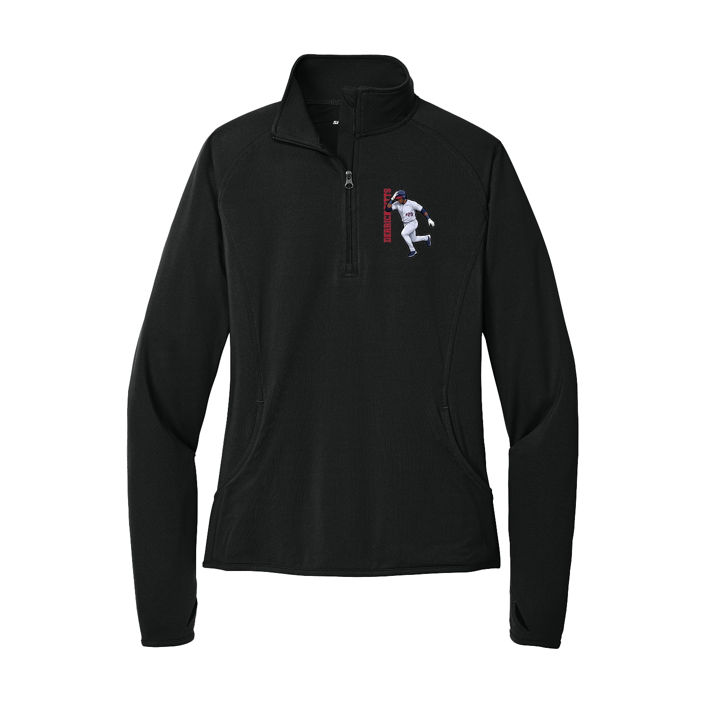 Women's Q-Zip Pullover — Name Vertical in Black