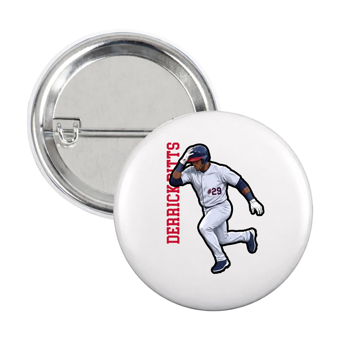 Game Day Button — Name Vertical in White