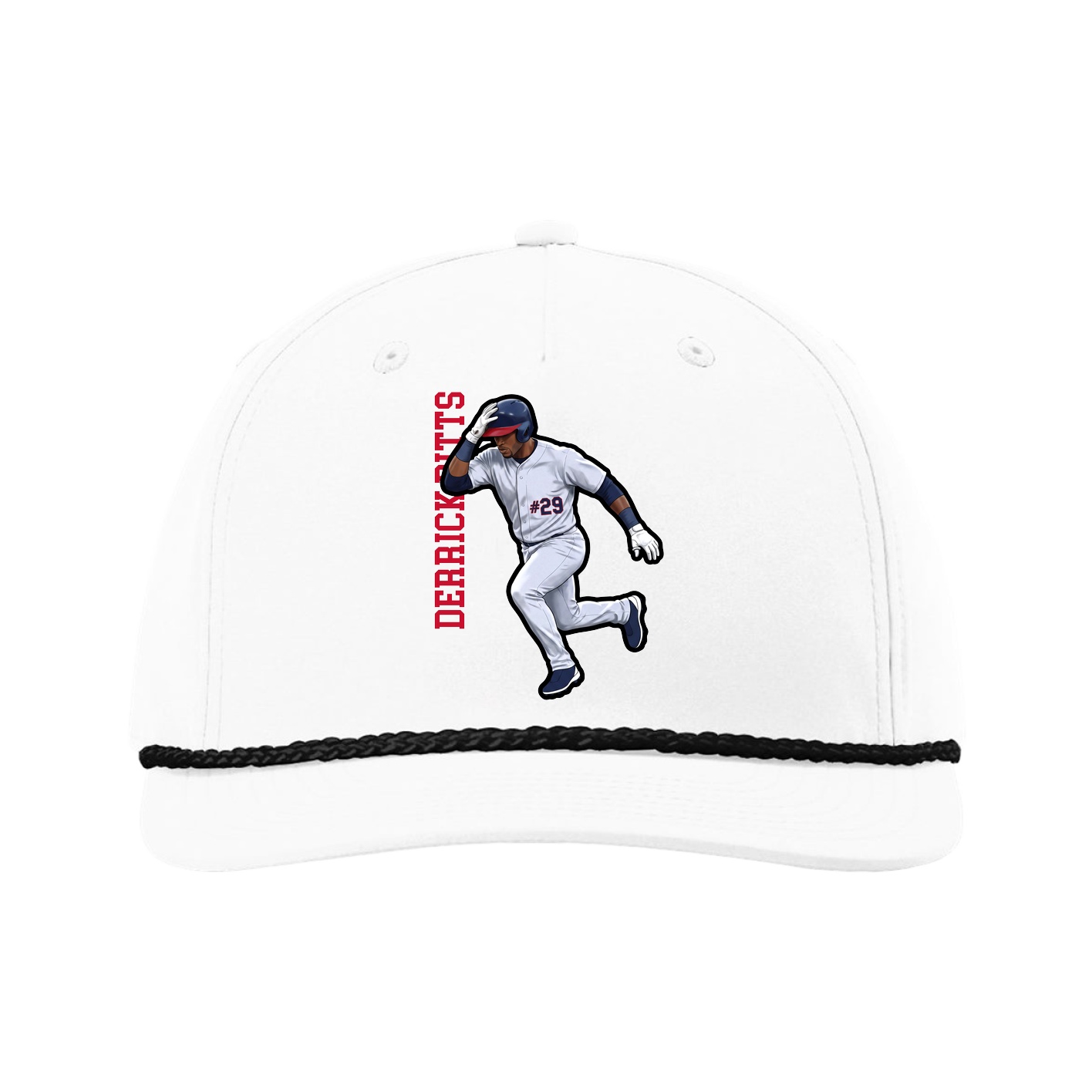 Five-Panel Classic Rope Cap — Name Vertical in White