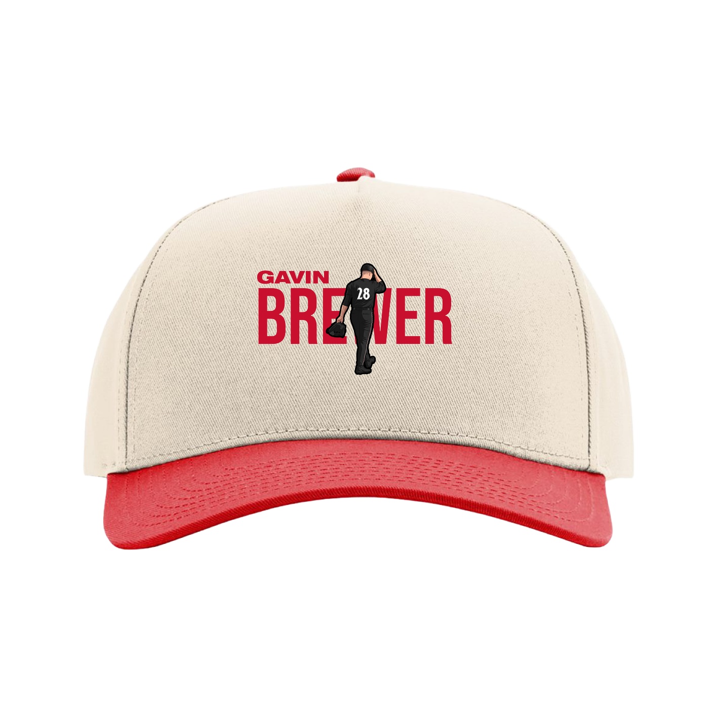 Full Fabric Five-Panel Champ Cap — Player Name in Cream/Red