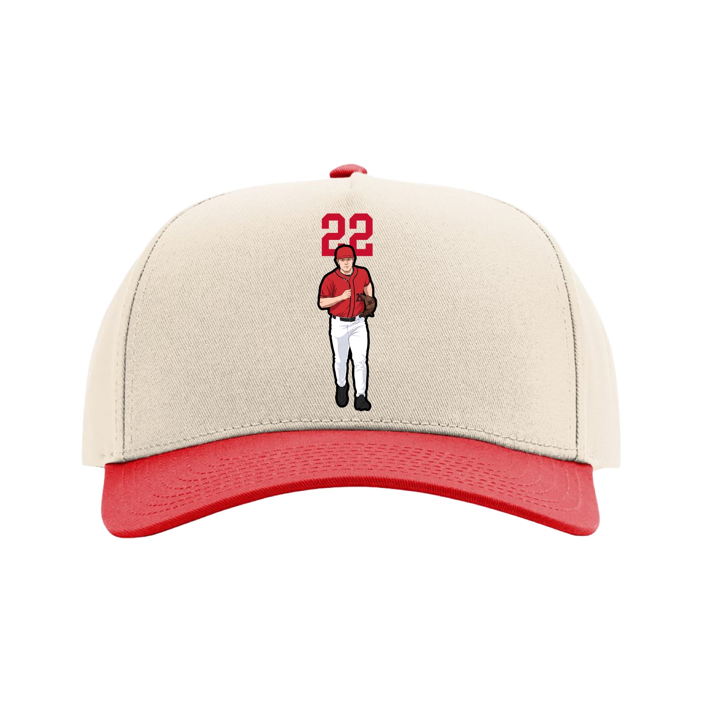 Full Fabric Five-Panel Champ Cap — Number Top in Cream/Red