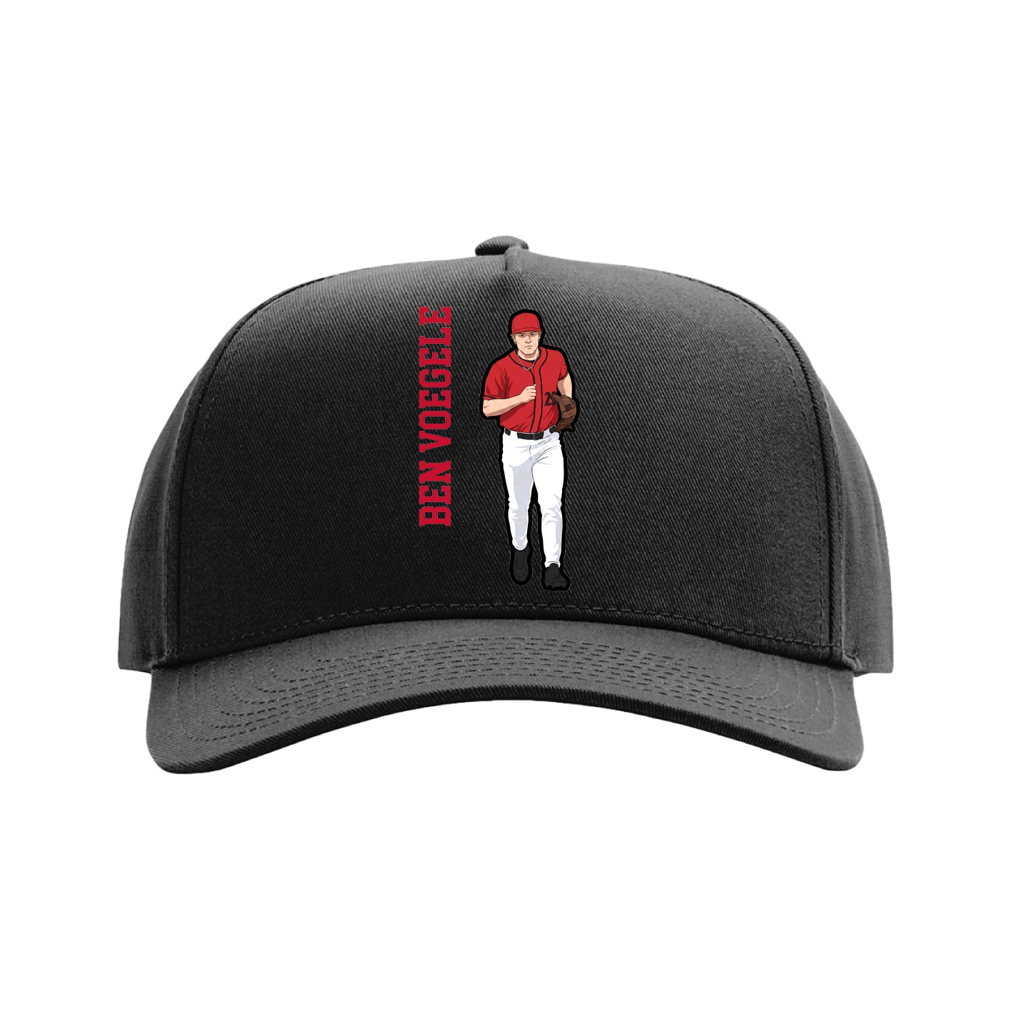 Full Fabric Five-Panel Champ Cap — Name Vertical in Black