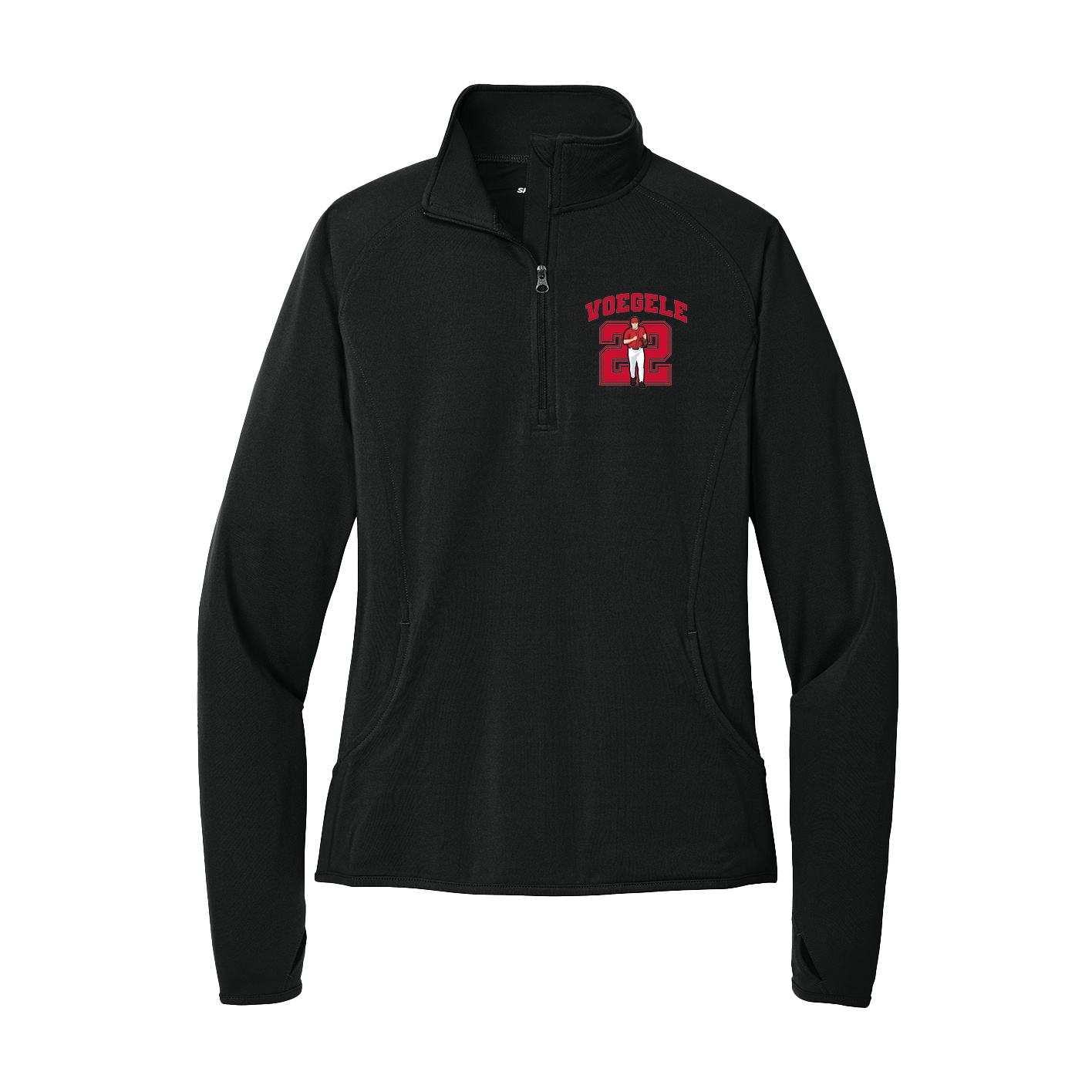 Women's Q-Zip Pullover — Number in Black